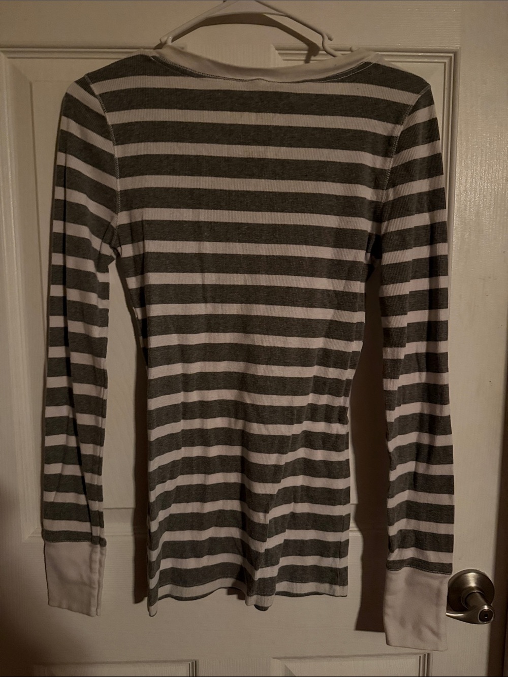 Aeropostale Gray & White Striped Long-Sleeve Henley with Teal Logo - Picture 5 of 5